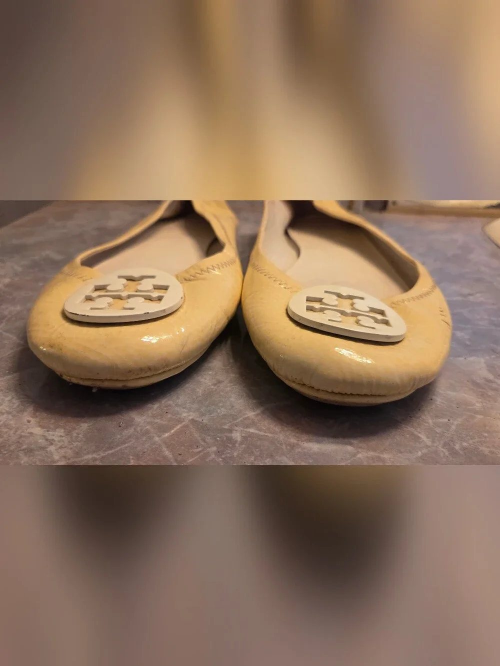 Tory Burch Yellow Patent Logo Ballet Flats